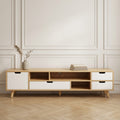 Meuble TV Marceline scandinave en bois naturel, niches ouvertes et pieds fuseau en bois clair